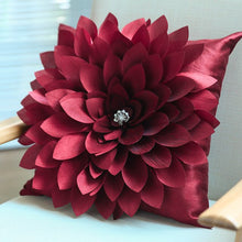 Load image into Gallery viewer, Allthingscurated 3D handmade flower cushions in taffeta 45cmx45xm or 17&quot;x17&quot; in Red
