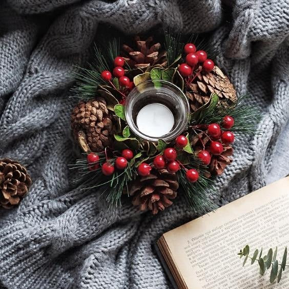 Allthingscurated Berries and pine cones Xmas Candle Holder