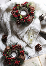 Load image into Gallery viewer, Allthingscurated Holly Berries and pine cones xmas candle holder
