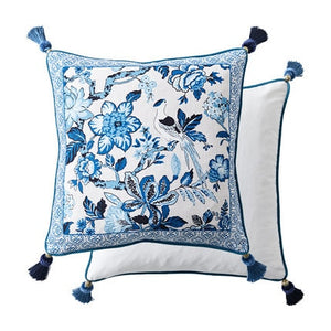 Allthingscurated Porcelain Blue Square Cushion Cover Design B measuring 45 by 45 cm or 18 by 18 inches.
