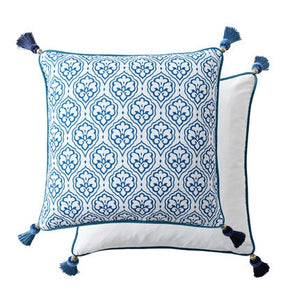 Allthingscurated Porcelain Blue Square Cushion Cover Design E measuring 45 by 45 cm or 18 by 18 inches.