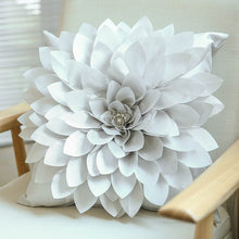 Load image into Gallery viewer, Allthingscurated 3D handmade flower cushions in taffeta 45cmx45xm or 17&quot;x17&quot;  in light gray color
