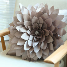 Load image into Gallery viewer, Allthingscurated 3D handmade flower cushions in taffeta 45cmx45xm or 17&quot;x17&quot;  in lkhaki color
