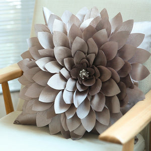 Allthingscurated 3D handmade flower cushions in taffeta 45cmx45xm or 17"x17"  in lkhaki color