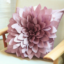 Load image into Gallery viewer, Allthingscurated 3D handmade flower cushions in taffeta 45cmx45xm or 17&quot;x17&quot; in dark pink
