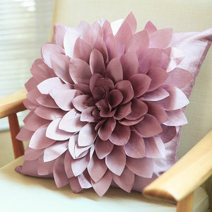 Allthingscurated 3D handmade flower cushions in taffeta 45cmx45xm or 17"x17" in dark pink
