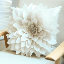 Load image into Gallery viewer, Allthingscurated 3D handmade flower cushions in taffeta 45cmx45xm or 17&quot;x17&quot;  in ivory color
