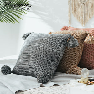 Marled Knit Cushion Cover with Tassel