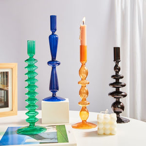 Vintage design colored glass candle holders