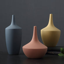 Load image into Gallery viewer, Morandi decorative vases in milky blue, blushing peach and honey milk by Allthingscurated.
