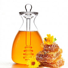 Load image into Gallery viewer, Allthingscurated Borosilicate Glass Honey Jar with Dipper is designed with a simple dipper that also acts as a lid to cover the jar and protects the honey from dust.
