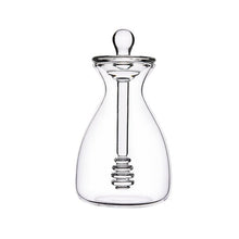 Load image into Gallery viewer, Allthingscurated Borosilicate Glass Honey Jar with Dipper is designed with a simple dipper that also acts as a lid to cover the jar and protects the honey from dust.
