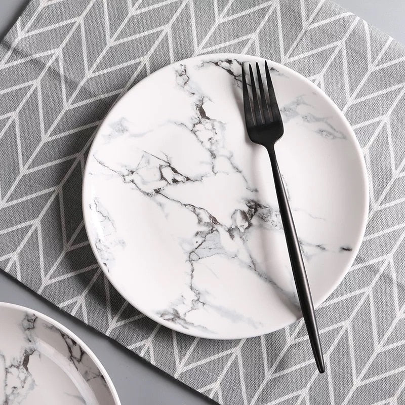 Modern ceramic plates with a marble design by Allthingscurated.  These timeless and elegant plates come in 6, 8 or 10 inches.