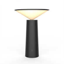 Load image into Gallery viewer, Cordless and portable bar table lamp in minimalist design, with black body. Dimmable with 3 lighting modes from warm, to white and natural light. Fully charged in 4 hours with USB cable.
