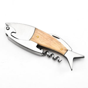 Fish Shape Waiter's Corkscrew Wine Opener by Allthingscurated. Crafted from durable wood with a whimsical fish design.