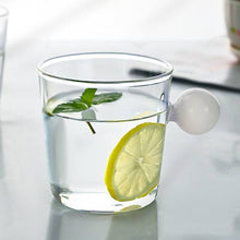 Load image into Gallery viewer, Drinking Glass with colored spherical handle in white, measuring 8.5 x 8.5 x 7cm or 3.3 x 3.3 x 3 inches with a capacity of 350ml or 11.8 ounce.
