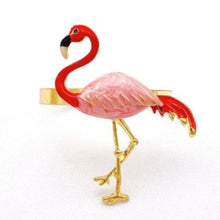 Load image into Gallery viewer, Allthingscurated Flamingo Napkin Rings in a set of 6. Crafted from aluminum alloy and enamel in Coral. Measuring H5.2cm by W4.1cm or H2 inch x W1.6 inch.
