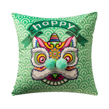 Load image into Gallery viewer, Allthingscurated Happy Design Cushion Cover measuring 45x45cm in green.
