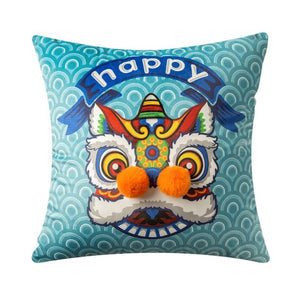 Allthingscurated Happy Design Cushion Cover measuring 45x45cm in blue.