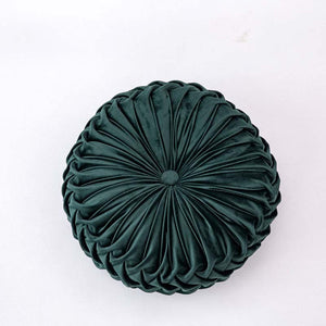 Emma pleated velvet cushion spots an intricate all over pleated design with a velvety sheen. The look is elegant and luxe.  Comes in 8 beautiful colors with 2 diameter sizes of 35cm and 38cm, or 13.7 inches and 14.8 inches with a height of 10cm or 4 inches. .This color is an elegant forest green