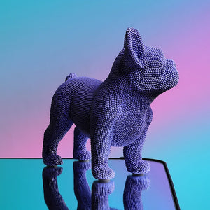 Allthingscurated Blue French Bulldog figurine crafted in resin with a fashionable coat of pearly texture in standing pose.